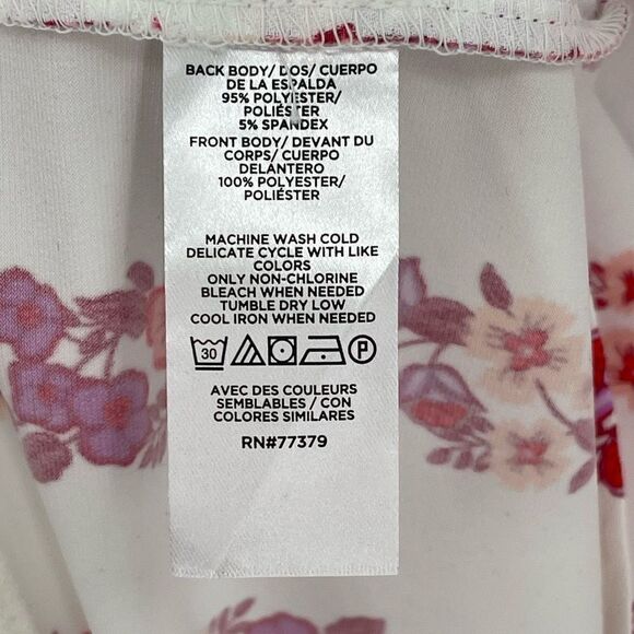 Ann Taylor V-Neck Blouse Short Cap Sleeve Floral Women Small Cream Red 607190 - Picture 5 of 5
